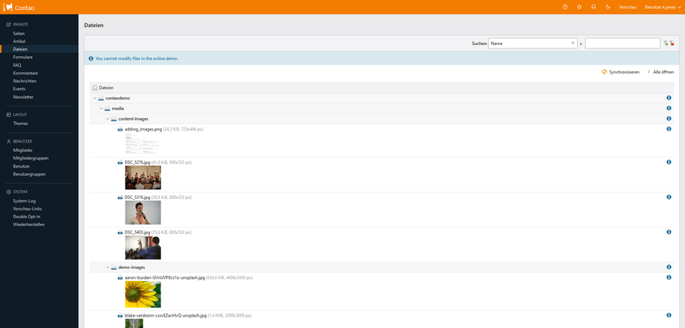 Contao Backend Desktop Ansicht