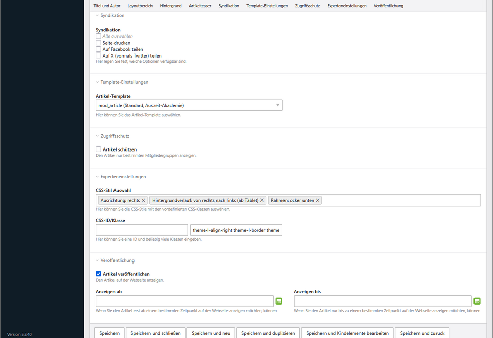 Contao: Auswahl von CSS-Stilen aus einer Liste