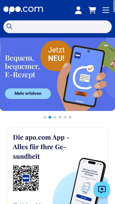 Mobile Ansicht der Startseite des Webshops von apo.com