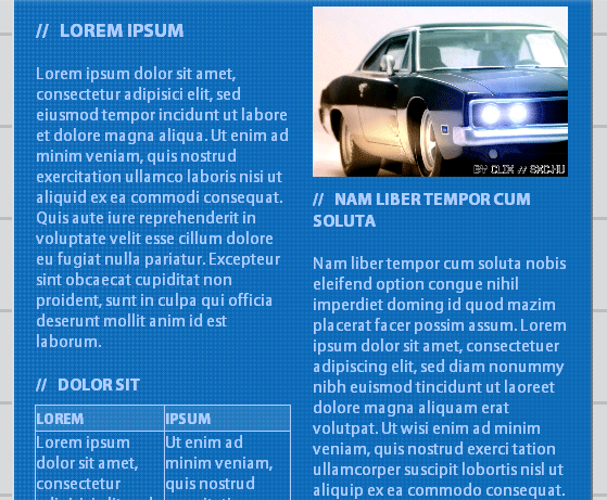 Screenshot eines mehrspaltigen CSS-Layouts