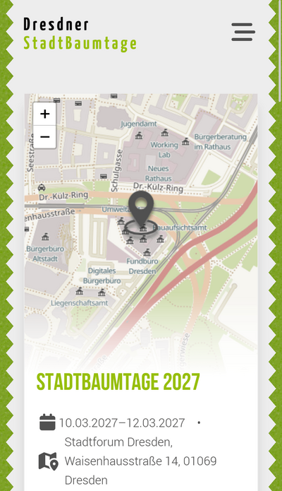Mobile Ansicht der Veranstaltungsseite der Dresdner StadtBaumtage