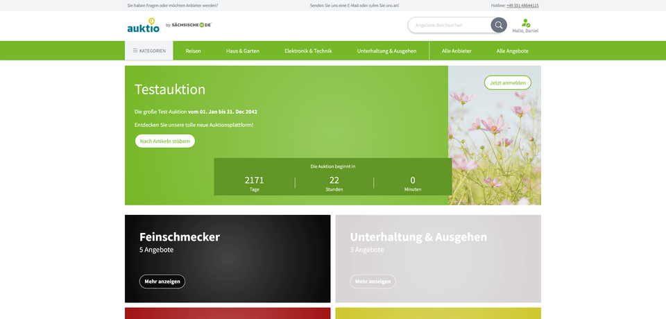 Desktopansicht der Webapp Auktio