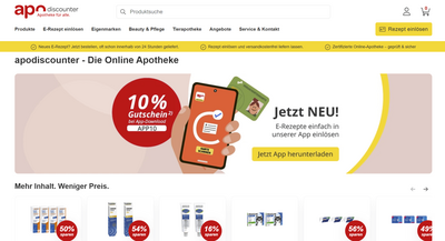 Desktopansicht der Startseite des Webshops von apodiscounter