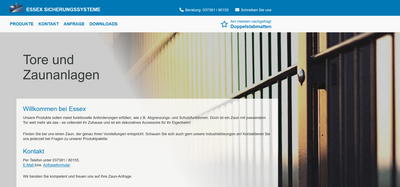 Desktopansicht der Essex Sicherungssysteme GmbH, einem Anbieter von Toren und Zaunanlagen
