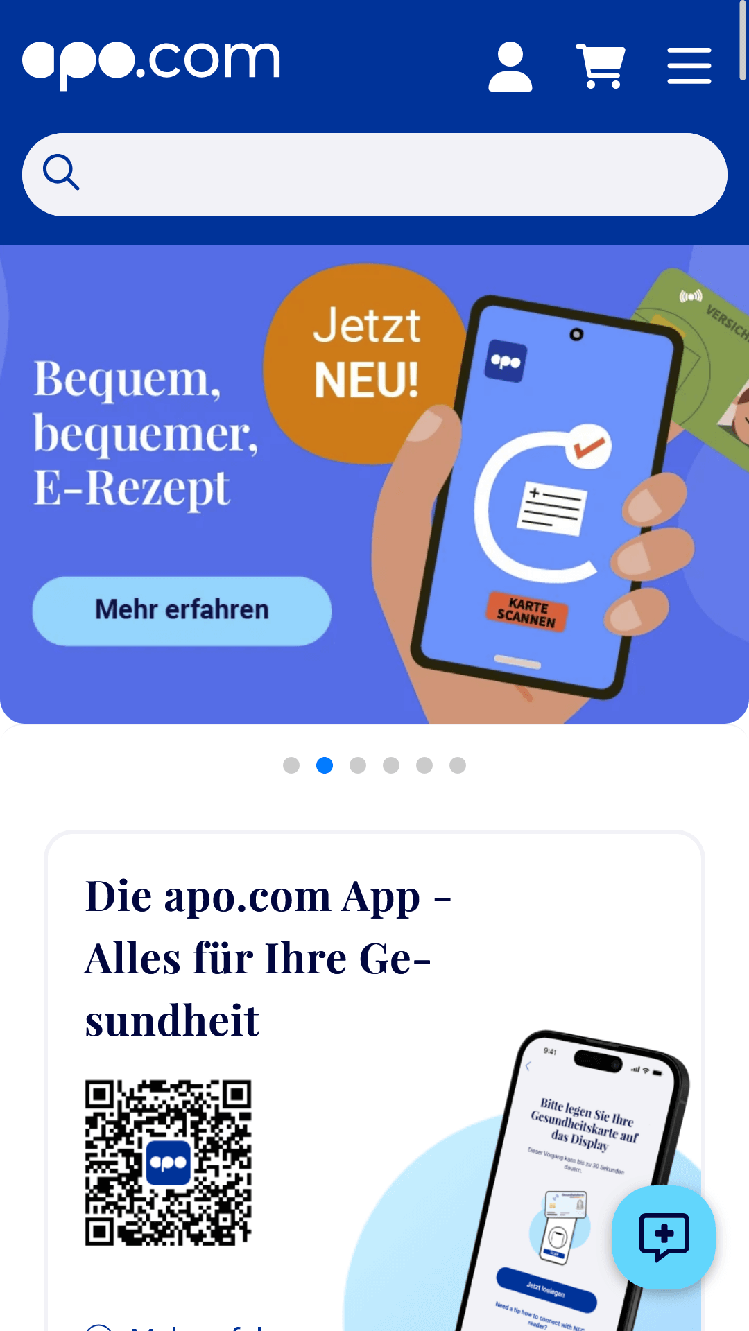 Mobile Ansicht der Startseite des Webshops von apo.com